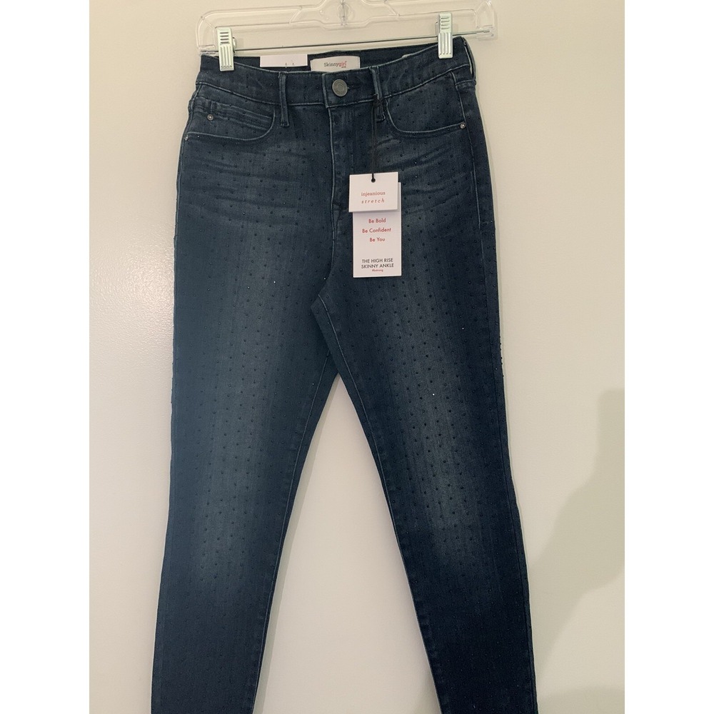 Skinnygirl High Rise Skinny Ankle Blue Bedazzled Jeans Womens Size 27 NWT